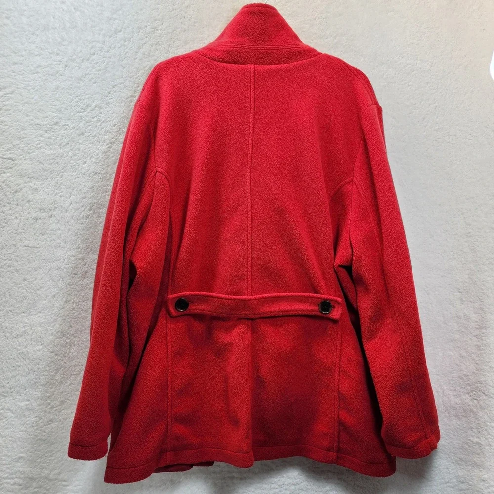 Lands‎ End Red Fleece Peacoat Jacket Womens 3X Plus Preppy Double Breasted